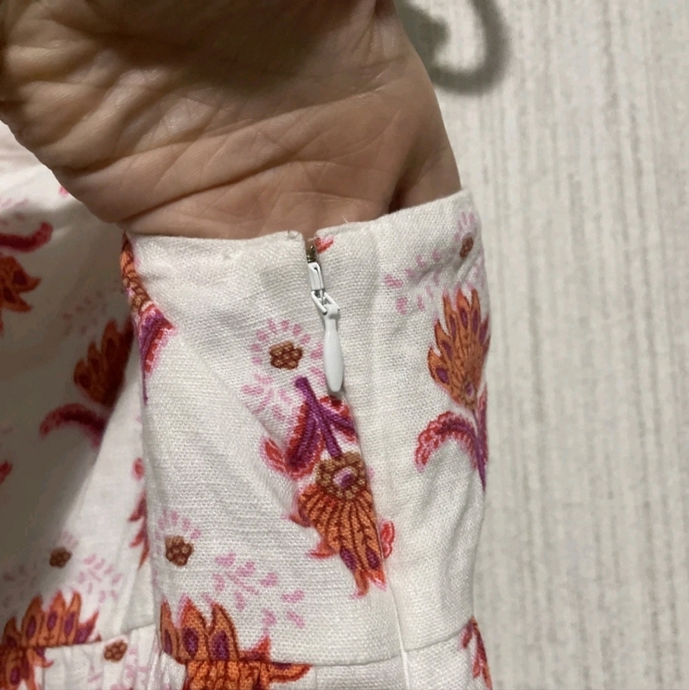 J. Crew Size 12 Linen Blend Floral Sundress Ruffle Accents Pockets - Picture 10 of 12